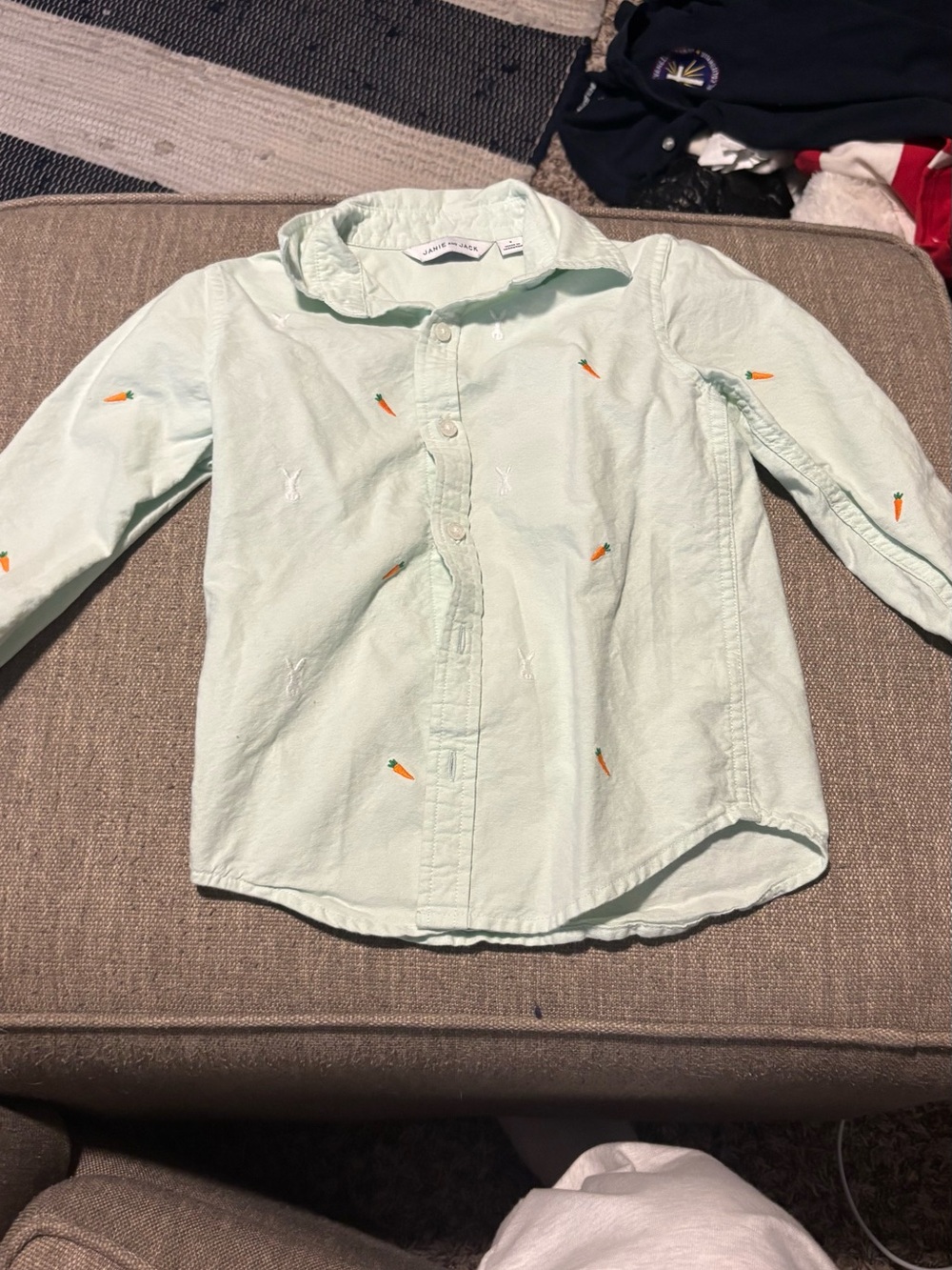 Janie and Jack Mint Green Button-Down Shirt with Carrot Embroidery